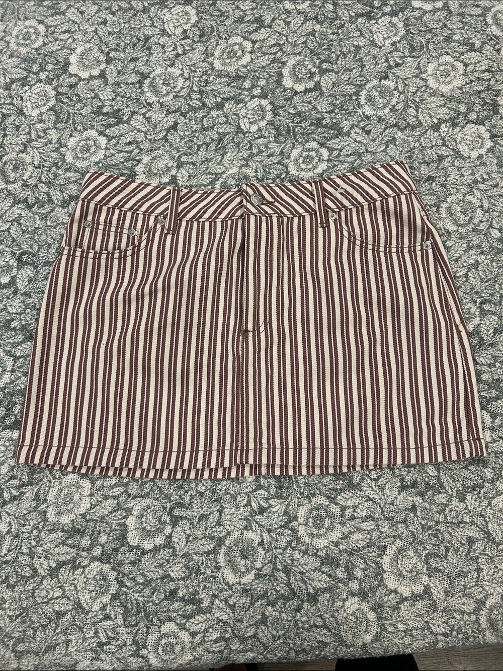 Topshop Striped Burgundy and White Mini Skirt